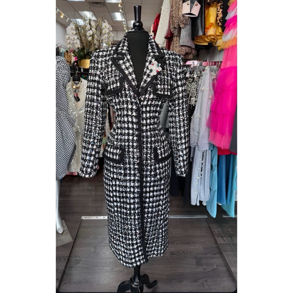 Black and White Mix Long Jacket